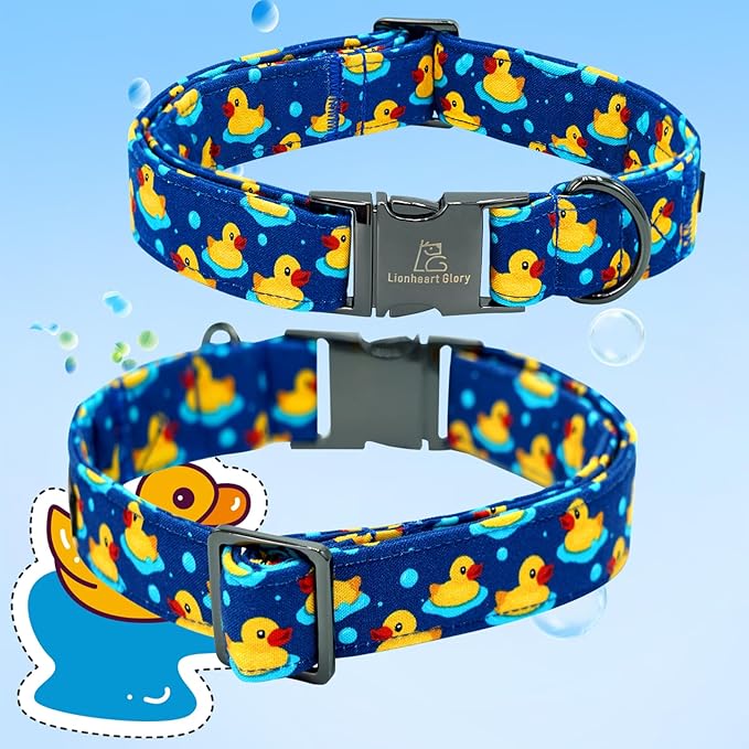 Lionheart glory Dog Bow Collar Ducky Pattern Cute Boy Collars for X-Small Dogs,Soft Duty Adjustable Dog Collar with Bowtie Spring Summer Puppy Collars Bows Pet Gift