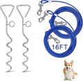 Relux Dog Tie Out Cable and Stake,16 Inch Heavy Duty Dog Anchor Spiral Stake for Small to Medium Dogs (Blue-16FT 2Pack)