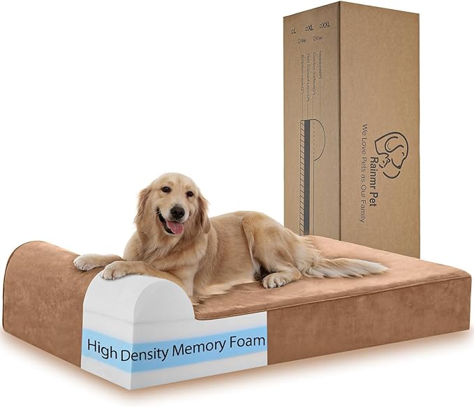 Orthopedic Dog Beds for Large Dogs, 7" Memory Foam Dog Beds with Waterproof Liner, Durable Microsuede Cover, Removable and Washable, Nonskid Bottom, 48"x30"x7" L Khaki
