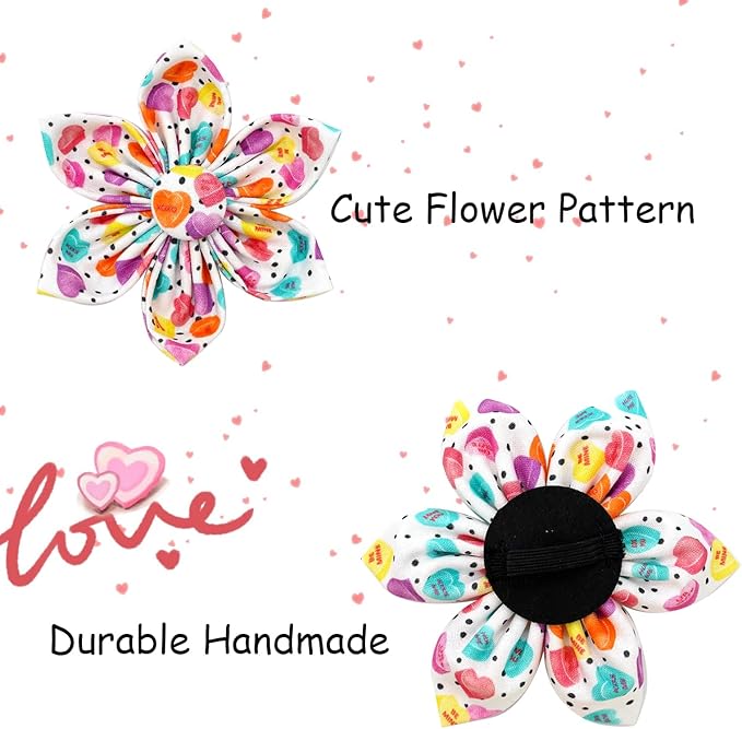 Elegant Little Tail Valentine's Day Collar with Flower, Heart, Cute Girl or Boy Dog Collar - Adjustable for X-Small Dogs