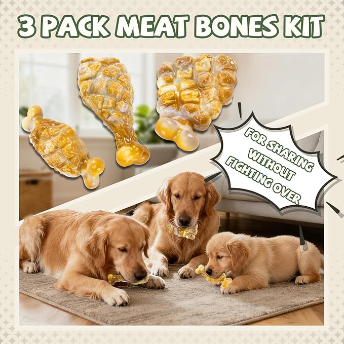Tough Dog Toys for Aggressive Chewers 3 Pack, Indestructible Dog Toy to Keep Them Busy, Durable Dog Chew Toys for Aggressive Chewers Medium and Large Breeds, Chicken Flavored