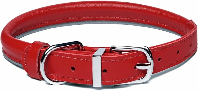 OOPSDOGGY Rolled Leather Dog Collar Reflective Roll Collars for Small Medium Large Dogs Puppy (Red, XS, 8''- 11'')
