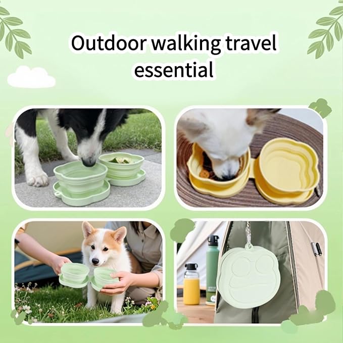 Large Dog Bowl Collapsible Dual Pet Bowl Flip Over Foldable Travel Food & Water Bowls for Dogs & Cats, Lightweight Portable 2-in-1 Double Feeder, 16.9 oz Each Bowl (Pink)
