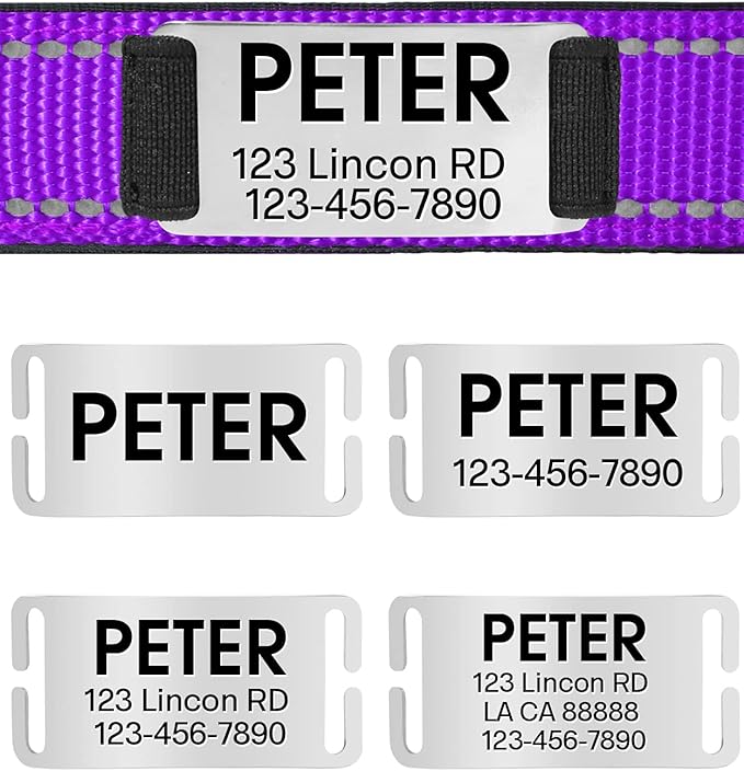 Joytale Personalized Dog Collars with Engraved Name Plate, Silent No Jingle Custom Nylon Collar with Fixed ID Tag, Reflective Soft Neoprene Padded Breathable for XLarge Dogs, Purple