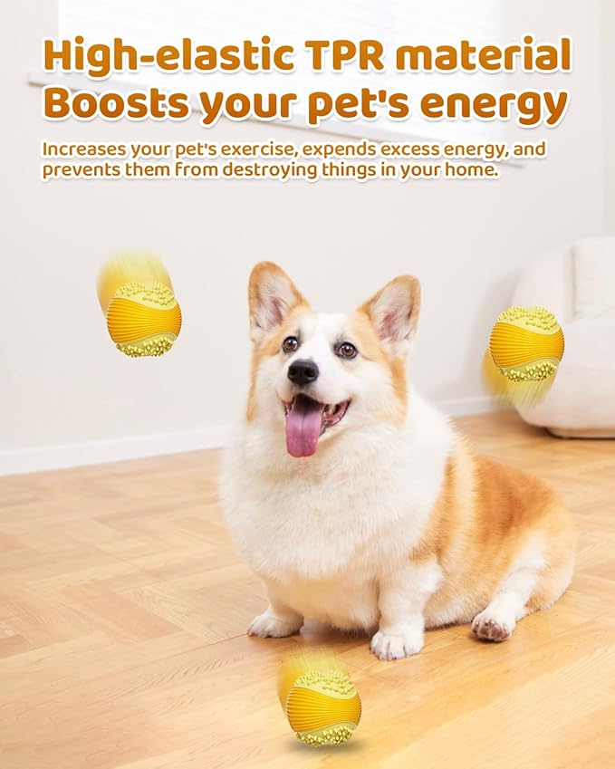 Dog Squeaky Chew Ball for Aggressive Chewers Food Grade TPR, Indestructible Design Dental Cleaning Toy, Anti Choking Fetch Ball for Small Medium Large Dog, Long Lasting Interactive Play Yellow