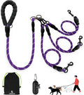 No-Tangle 3-Dog Leash - Main Lead Rope with Heavy-Duty Clip and Padded Handle, Three Detachable Leash Splitters, 4.76ft for Walking, Running, Small, Medium, Large Dogs (Purple)