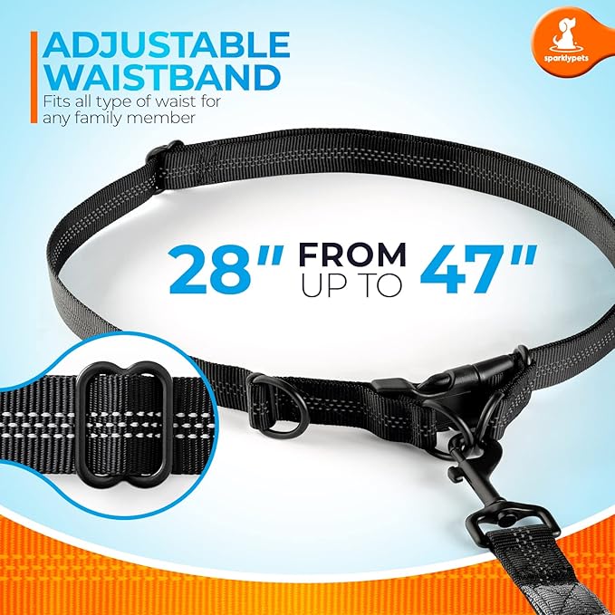 SparklyPets - Hands Free Dog Leash with Reflective Stitches - Waist Leash for Dog Walking, Hiking, Training, Jogging, Canicross, Running - for Medium & Large Breeds
