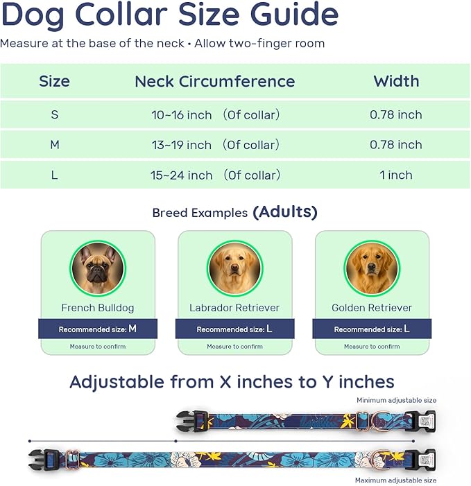 WhoseID Airtag Dog Collar,with Waterproof airtag Holder，Original Stylish Cute Pattern Design.QR Code ID Buckle，Comfortable Soft Cotton for Small Medium Large Dogs
