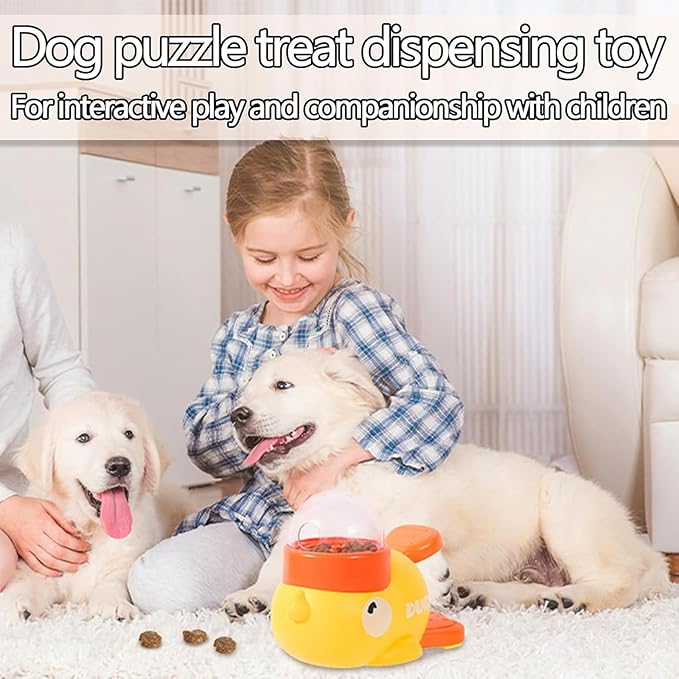 2-in-1 Interactive Dog Puzzle Toy & Slow Feeder - Duck-Shaped Treat Dispenser, Press Tail to Rotate & Release Snacks, Food-Grade ABS, Washable for Small/Medium Dogs & Cats,White