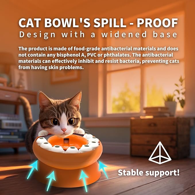 Interactive Cat Slow Feeder Bowl – Puzzle Bowl for Indoor Cats & Dogs, Kitten Puzzles Toys Treat Dispensing Food Dispenser (Orange)
