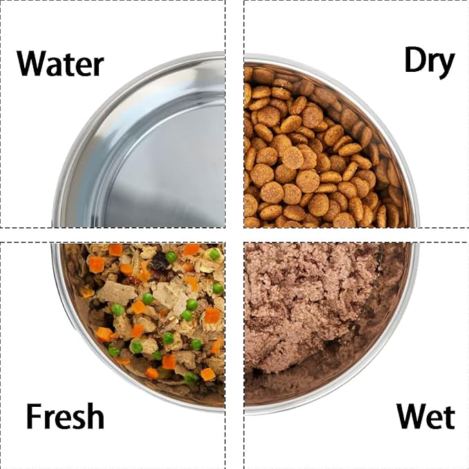 Deep Stainless Steel Non-Skid Dog and Food Bowls, Each Holds Up to 4 Cups, Set of 2 Packs(6.9 x 2.2 Inches)