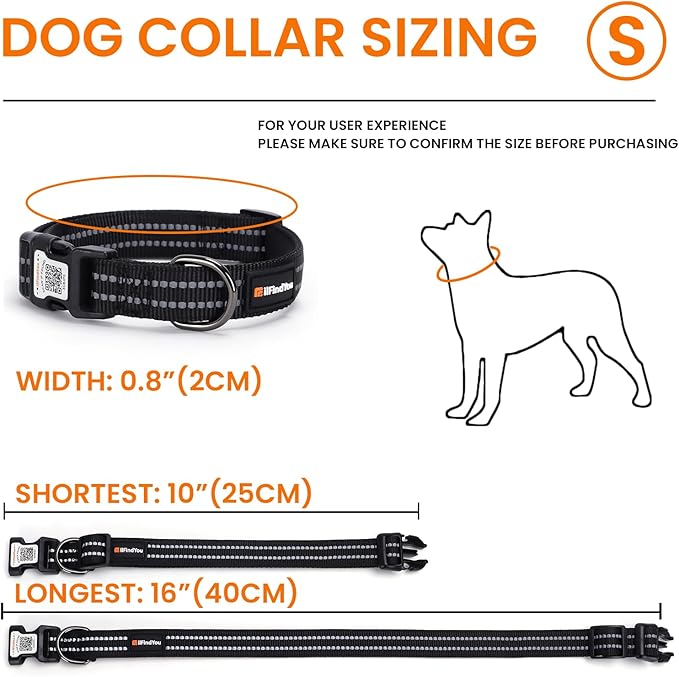 Reflective Dog Collar with QR Code Tag, Personalized Dog Collar, Safety Night Visibility, Anti-Loss Function (Black, Small)
