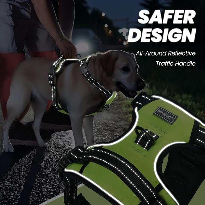 VIVAGLORY Dog Harness Easewalk No Pull Dog Harness with Handle Front Clip & Back Clip for Training Walking Lifting, No Pull Adjustable Easy On Padded Comfortable for Pet, M, Bright Yellow - Plain