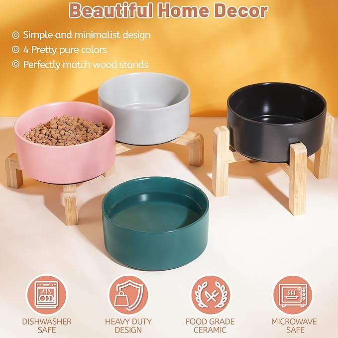 Ceramic Dog Bowls, Non Slip Dog Food and Water Bowl with Silicone Base, Heavy Pet Feeding Bowl for Small, Medium, and Big Dogs (Black, 6 Inches)