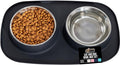 GORILLA GRIP Feeding Mat Set, Patent Pending 100% Waterproof BPA Free Silicone, Stainless Steel Cat and Dog Bowls, Slip Resistant, High Edges Catch Water Food, US Designed Pet Accessories, 1 Cup Black