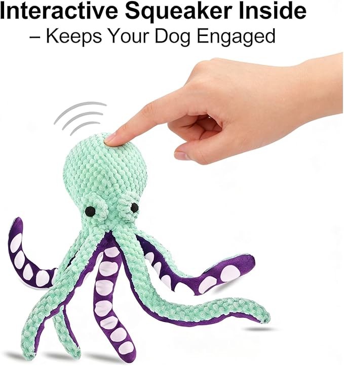 Plush Octopus Dog Toy with Squeaker, 12.6 × 3.3 in Interactive Chew Toy for Small & Medium Dogs, Soft Fun Pet Toy, Not for Heavy Chewers