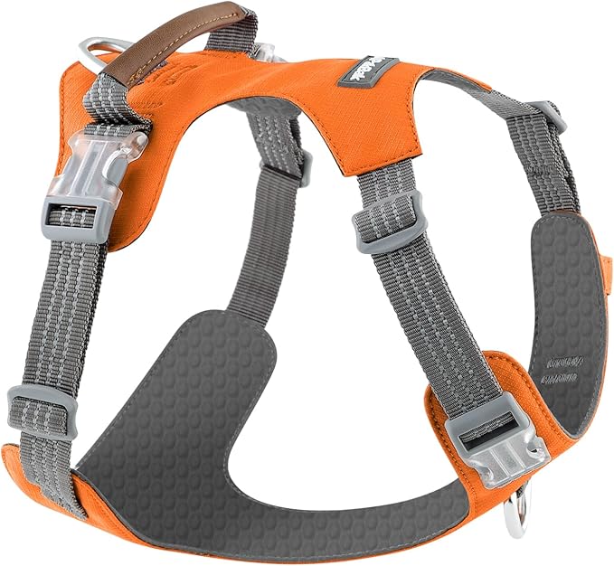No Pull Dog Harness – Adjustable Reflective Nylon Vest for Small Medium Large Dogs, Escape Proof Training Harness with Leather Control Handle, Lightweight Aluminum Hardware (Orange, M)