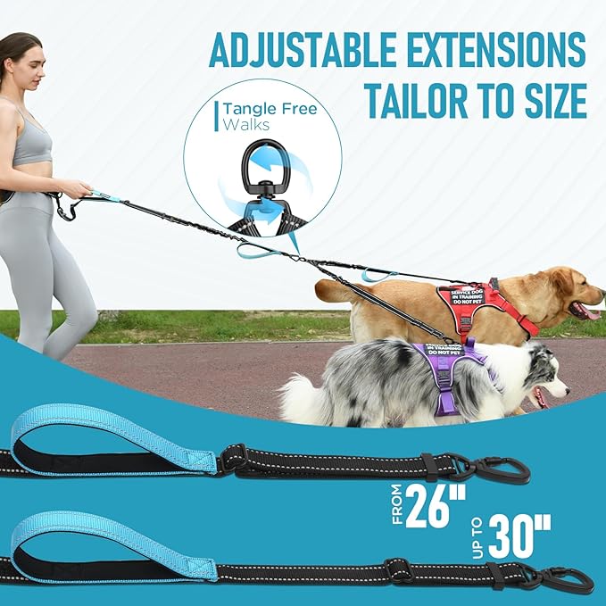 Hands Free Dog Leash, Waist Bungee Leash for 2 Large Dogs, 6-8ft No-Tangle Heavy Duty Leashs(50-120 lbs)