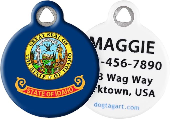 Dog Tag Art Personalized United States Flags Pet ID Tags for Dogs and Cats, Idaho Flag, Large