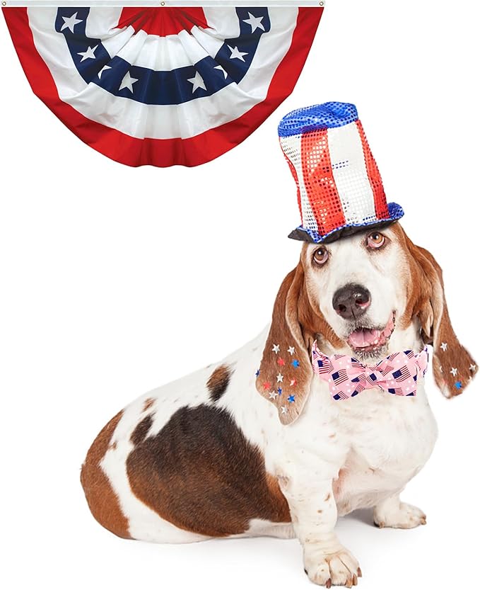 Lionheart glory American Flag Dog Collar 4 of July Independence Patriotic Dog Bow Collars Heavy Duty Adjustable Soft Collar with Bowtie for Medium Dogs Pet Gift