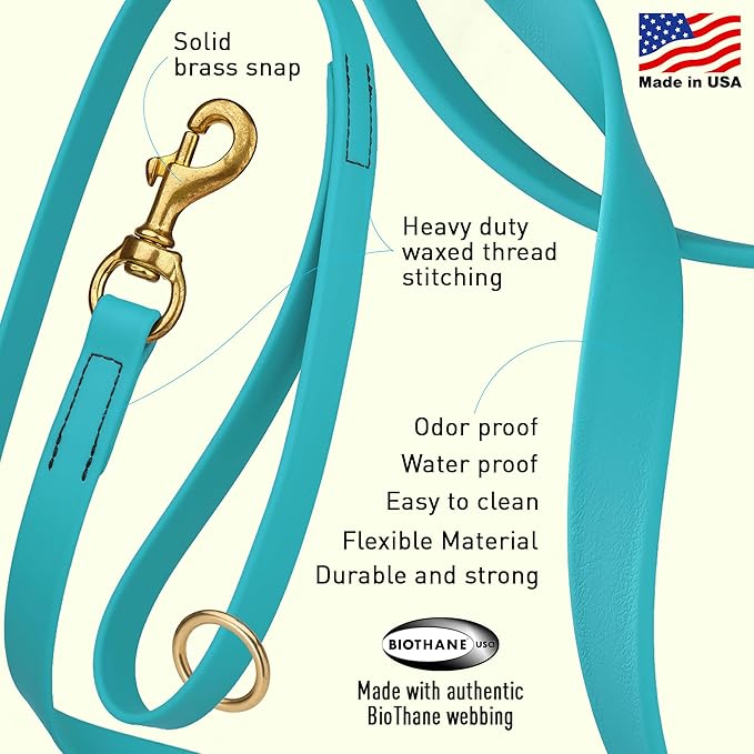 Viper Biothane K9 Working Dog Leash Waterproof Lead for Tracking Training Schutzhund Odor-Proof Long Line with Solid Brass Snap for Puppy Medium and Large Dogs 6ft, Sky Blue