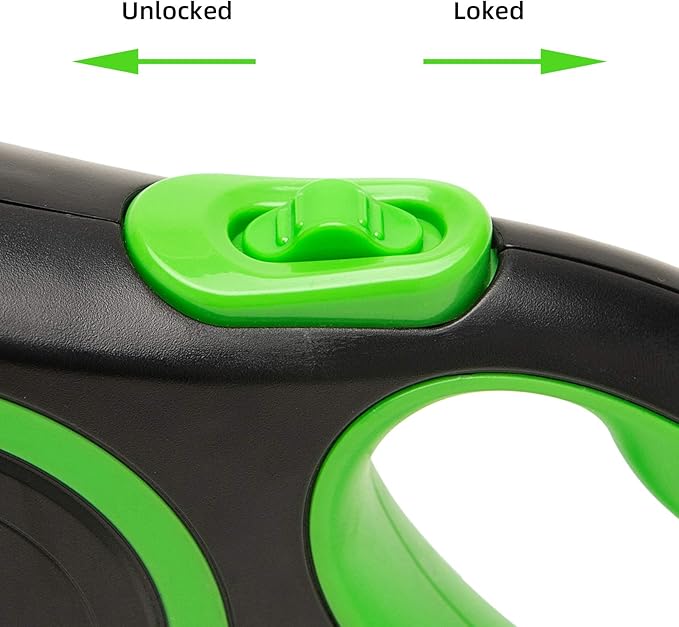PINA Retractable Dog Leash, 16ft Dog Leash for Small Medium Dogs Up to 44lbs, 360° Tangle-Free Strong Reflective Nylon Tape, with Anti-Slip Handle, One-Handed Brake, Lock - Black Green
