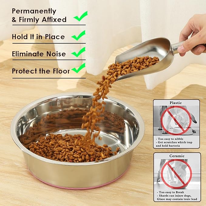 Deep Stainless Steel Non-Skid Dog and Food Bowls, Each Holds Up to 16 Cups, Set of 2 Packs(10.2 x 3.2 Inches)
