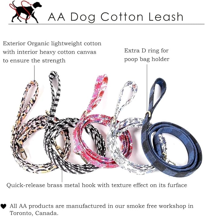 Organic Cotton Dog Leash for Small,Medium and Large Breed,Brass Hardware Pet Leash for Walking,Running and Training 6FT