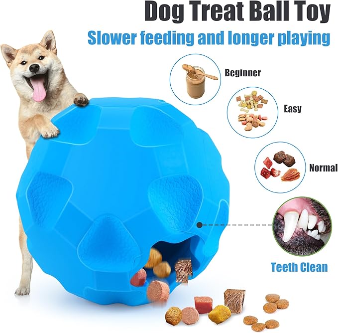 Treat Dispensing Dog Toys for Aggressive Chewers Large Breed, Rubber Balls for Dogs, Cognitive Dog Toys to Keep Them Busy, Dog Treat Toy Ball