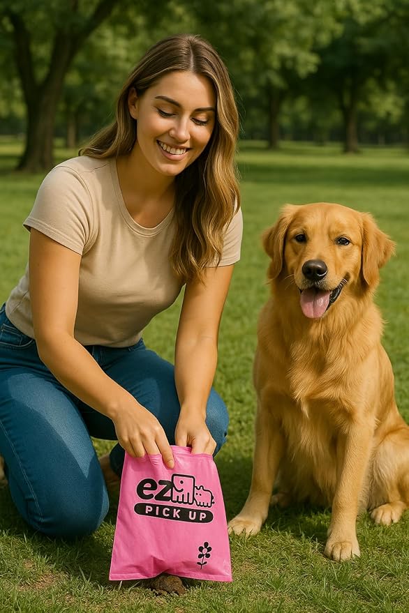 EZ Pick Up 1000 Count Dog Waste Poop Bags, Unscented Single Roll, Heavy Duty, Improved Thickness (Pink - 1000ct)