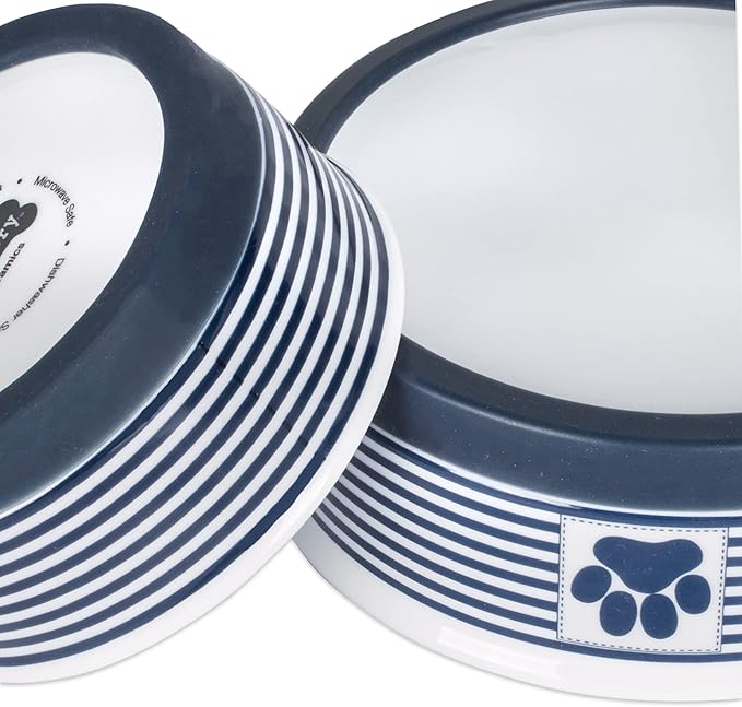 Bone Dry Paw & Patch Ceramic Pet Collection, Large Set, 7.5x2.4", Nautical Blue, (Pack of 2)