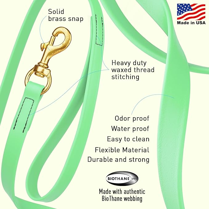 Viper Biothane K9 Working Dog Leash Waterproof Lead for Tracking Training Schutzhund Odor-Proof Long Line with Solid Brass Snap for Puppy Medium and Large Dogs, 15ft Sea Foam Green