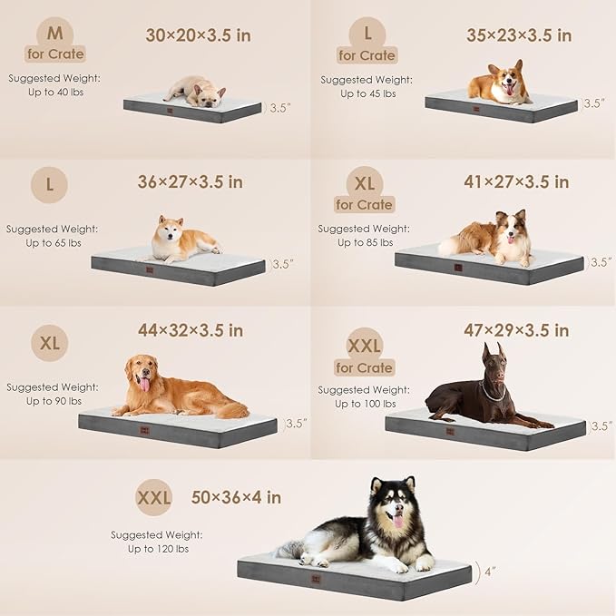 EHEYCIGA Orthopedic XXL Dog Beds for Jumbo Dogs with Removable Washable Cover for Crate, Beige, 47x29