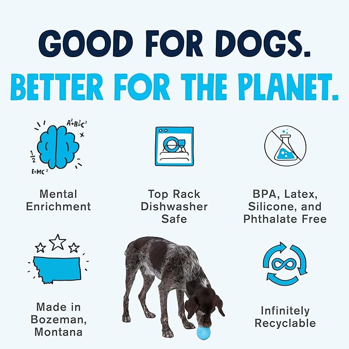 WEST PAW Zogoflex Rumbl Treat-Dispensing Dog Toy – Interactive Slow-Feeder Chew – Enrichment Toy Moderate Chewers, Fetch, Catch – Holds Kibble, (Aqua Blue, Large)