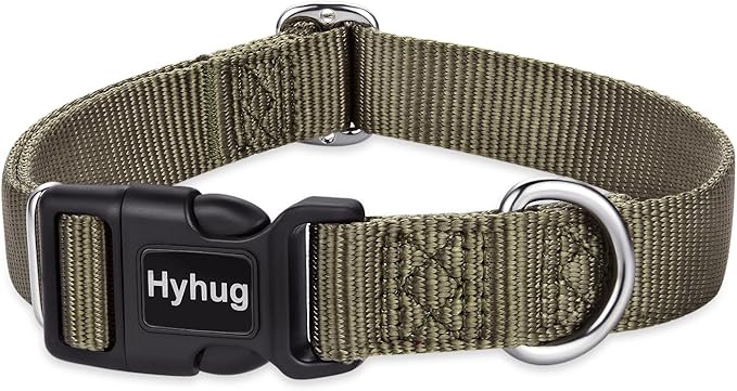 Hyhug Small Dog Collar Quick-Release Green| Heavy-Duty Nylon Puppy Collar, Adjustable & Durable Pet Supplies for Boy & Girl Dogs (Small, Military Green)