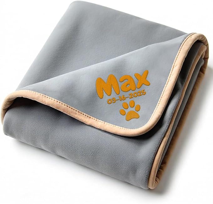 Personalized Puppy Blanket – Custom Embroidered Dog Blanket with Name & Birth Date – Soft New Puppy Gift – Keepsake for Dog Lovers, Pup Moms & New Pet Owners - Gray