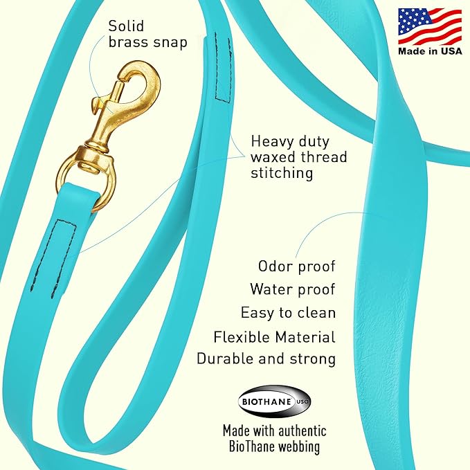 Viper K9 Biothane Working Dog Leash Waterproof Lead for Tracking Training Schutzhund Dog Sport & Search - Odor-Proof Long Line with Solid Brass Snap for Puppy Medium and Large 3/4" x 20ft Sky Blue