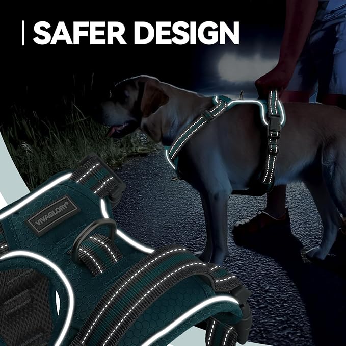 VIVAGLORY Dog Harness Easewalk No Pull Dog Harness with Handle Front Clip & Back Clip for Training Walking Lifting, No Pull Adjustable Easy On Padded Comfortable for Pet, XL, Hunter Teal - Patterned
