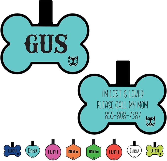 Silicone Silent Dog Tag Personalized with 5 Lines of Custom Deep Engraved Durable Soundless Pet ID Name Tag Bone Tiffany