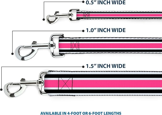 Dog Leash Stripes White Black White Pink 4 Feet Long 1.5 Inch Wide