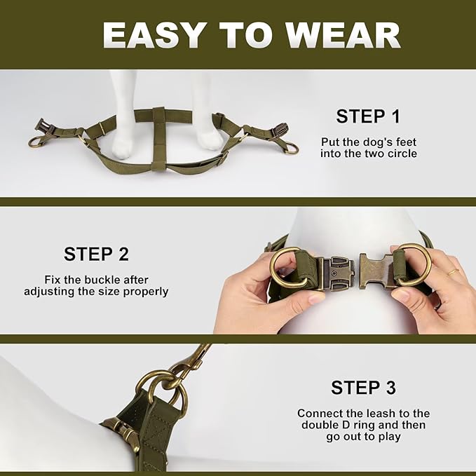 Didog Step in Dog Harness - PU Leather Dog Harness with Antique Bronze Metal Buckle, Easy Walk Dog Halter Harness for Medium Large Dogs Walking Training (Dark Green, M: Chest 20-29")