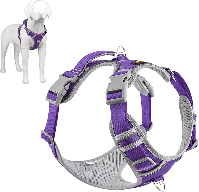 Plutus Pet No Pull Dog Harness, Release at Neck, Reflective Adjustable Dog Vest Harness, Easy Control Handle for Walking, for Small Medium Large Dogs, Purple, XL