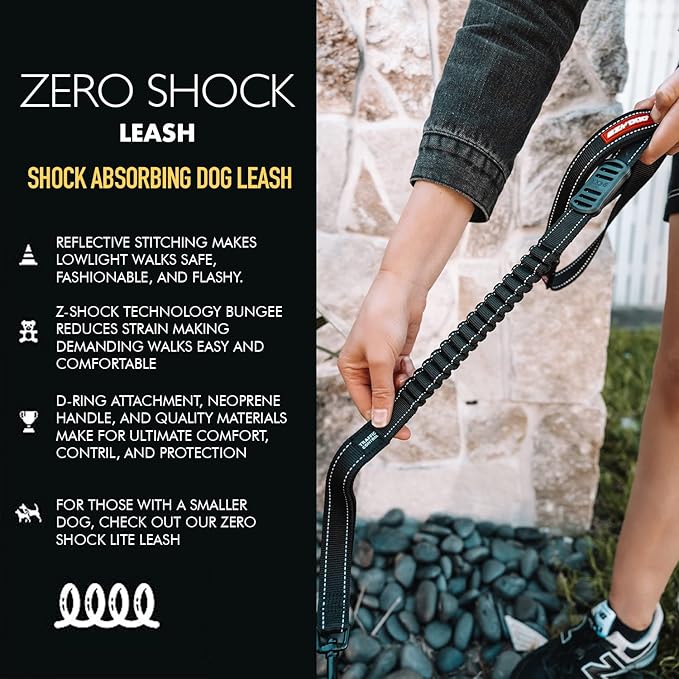 EzyDog Zero Shock Dog Leash - Shock Absorbing Bungee Leash for Dogs That Pull or Excite - Dual Handle and Reflective for Large, Medium, or Small Dogs (72-Inch, Denim)