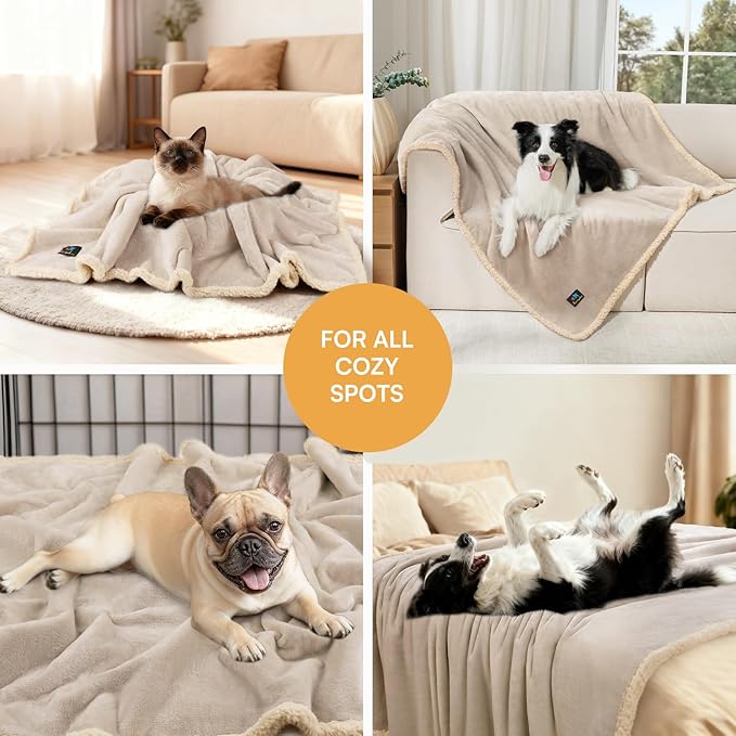 Luciphia Waterproof Pet Blanket, Liquid Pee Proof Dog Blanket for Sofa Bed Couch, Reversible Sherpa Fleece Furniture Protector Cover for Small Medium Large Dogs Cats, Dark White Queen Size（90" x 82"）
