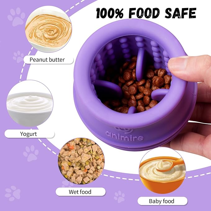 Treat Dispensing Dog Toy, Long-Lasting Interactive Puzzle Toys for Dogs, Stuffable Dog Enrichment Frozen Lick Treat Toy for Boredom, BPA Free Silicone Fetch Catch Chew Toy (Purple,M)