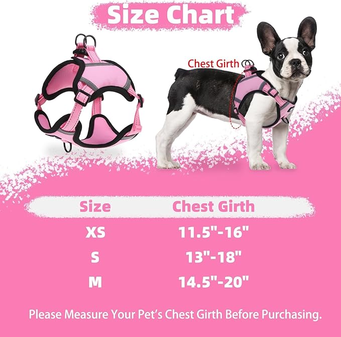 PUPTECK No Pull Dog Harness Small Sized Dog, Adjustable Reflective Escape Proof Easy Control, Comfortable Soft Padded Step in Pet Vest Harness, Pink, S