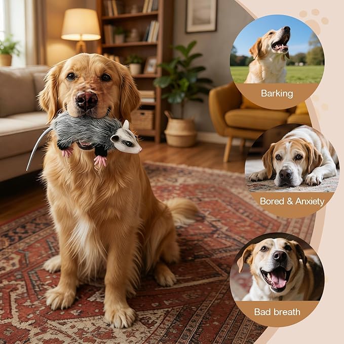 Realistic Opossum Dog Toy Plush Squeaky Toy for All Dogs Stuffed Animal Interactive for Cuddling Playing Puppy Teething Chewing to Keep Them Busy Best Birthday Gift