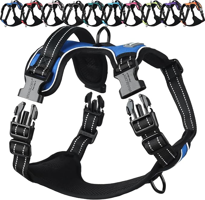 VIVAGLORY Dog Harness Easewalk No Pull Dog Harness with Handle Front Clip & Back Clip for Training Walking Lifting, No Pull Adjustable Easy On Padded Comfortable for Pet, XS, Royal Blue - Plain