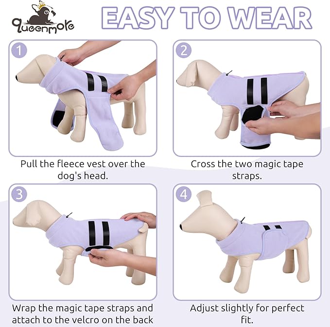 Queenmore XXS Dog Sweater, Soft Fleece Vest Pullover Dog Jacket with Leash Hole, Warm Winter Dogs Clothes Cold Weather Doggy Dachshund Sweaters for Small Dogs Cats Boy or Girl (Lilac, XXS)