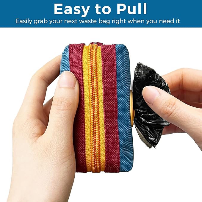 Dog Poop Bag Holder for Leash, Zippered Dog Poop Bag Dispenser Pouch with Metal Carabiner Clip, Durable Canvas Dog Walking Waste Bag Holder